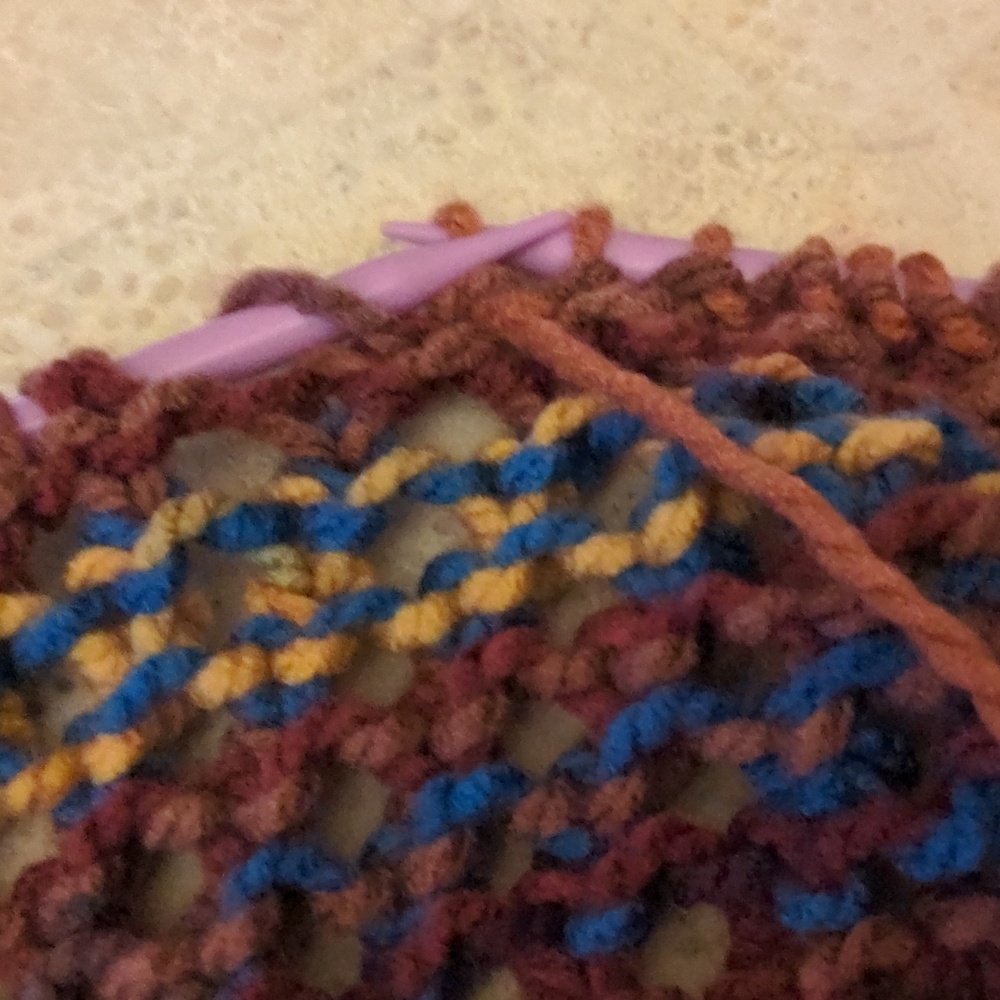 Handmade Knit Variegated Acrylic Multicolor Shawl Wrap Scarf Blue Rust - Picture 10 of 15
